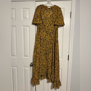 Topshop Mustard Paisley Midi Dress